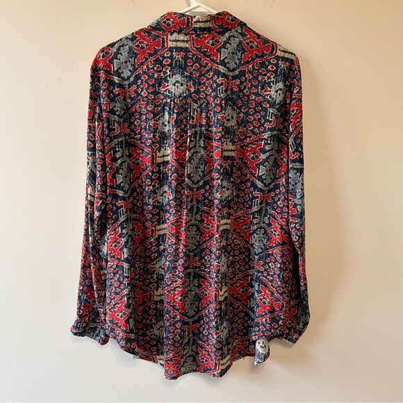 Pilcro Anthropologie Leilani Button Front Tunic Top Women’s Size Medium Blue Red - Picture 6 of 13